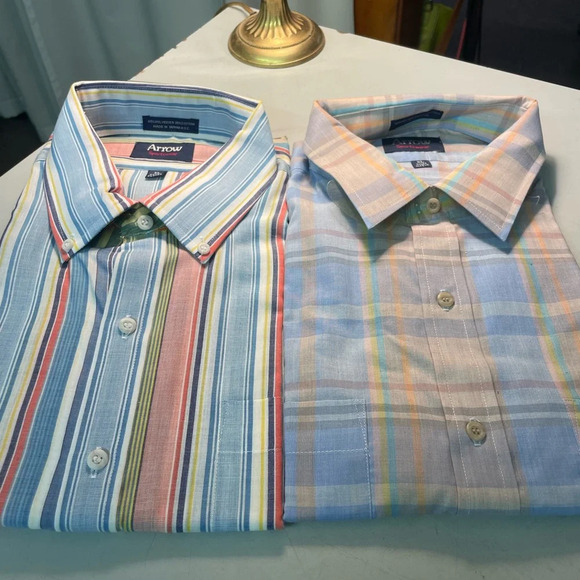 NWT (2) Arrow sportswear stripe XL men’s short sleeve shirt - Picture 1 of 6
